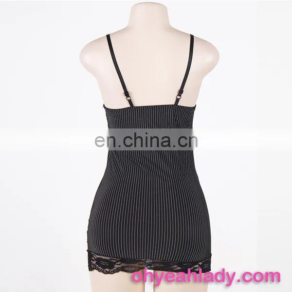 2017 Latest Sexy Short Vertical Stripe Lace Trim Nighty Designs photo-6