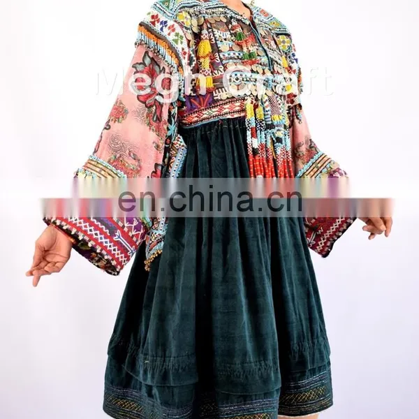Vintage Traditional Kuchi Dress With Tassel - Afghan Ethnic Tribal Dress -Tribal Banjara Kuchi Dress -Afghan Kuchi Ethnic Dress photo-3