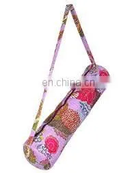 New Kantha Quilt Yoga Mat Bags Wholesale Lot With Zipper India Indian Handmade Designer Fruit Print With Kantha Yellow Yoga Bag photo-2