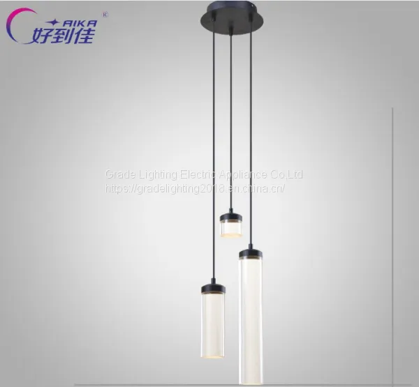 Transparent Cylindrical Decorative Led Droplight Contracted Style Pendant Lamp