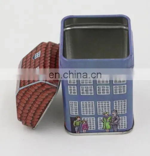 Small Square House Tea Cookie Coffee Tin Can photo-4