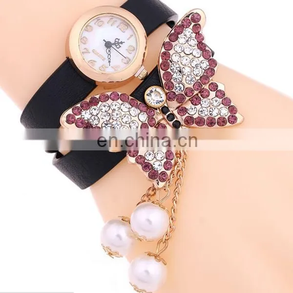 Hot Selling Butterfly Wrap Leather Bracelet Watch With Crystals Quartz Watch Crystal Leather Wrap Bracelets Gifts for Her photo-2