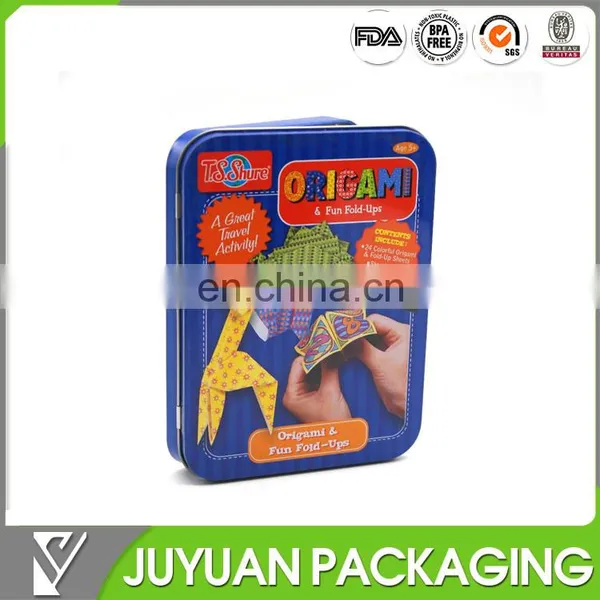 Decorative Flat Rectangular Cards Tin Cans With Hinged Factory