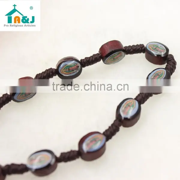 Saint Image Wooden Beads Rosary Bracelet With Cross photo-3