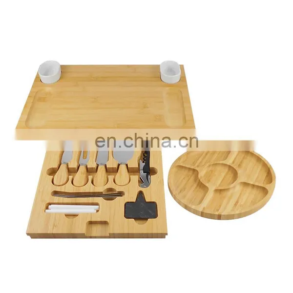 Unique Bamboo Cheese Board and Knife Set Charcuterie Platter Serving Tray Including 4 Knife Set For Housewarming photo-5