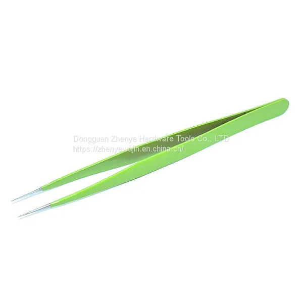 Small Tweezers for Hand Account Guka Cute Manual Diy Sticker Point Elbow Hand Account Clip Tool Sewing Grafting False Eyelashes Green Straight Head photo-2