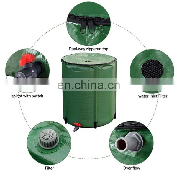 Green and Black Folding Portable 55 Gallon,150 Gallon Plastic Pvc Rain Water Barrel Collection Tank photo-2