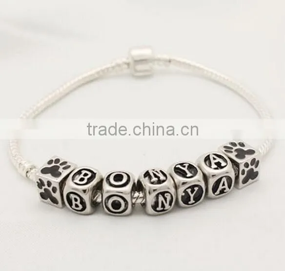 DIY Handmade Cube Letter Alphabet Custom Leather Bracelet photo-6