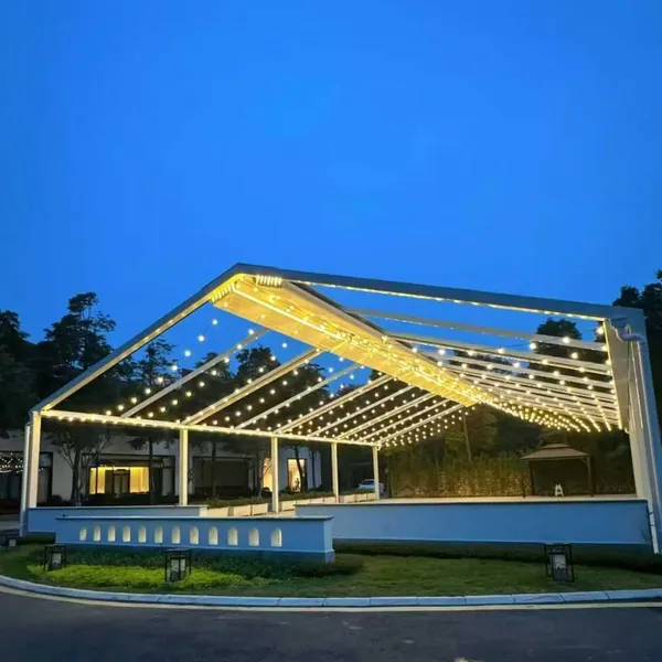 Motorized Retractable Fabric Canopy, Large Automatic Folding Outdoor Sky Roof With LED Light Strip for Park Scenic Spot photo-5