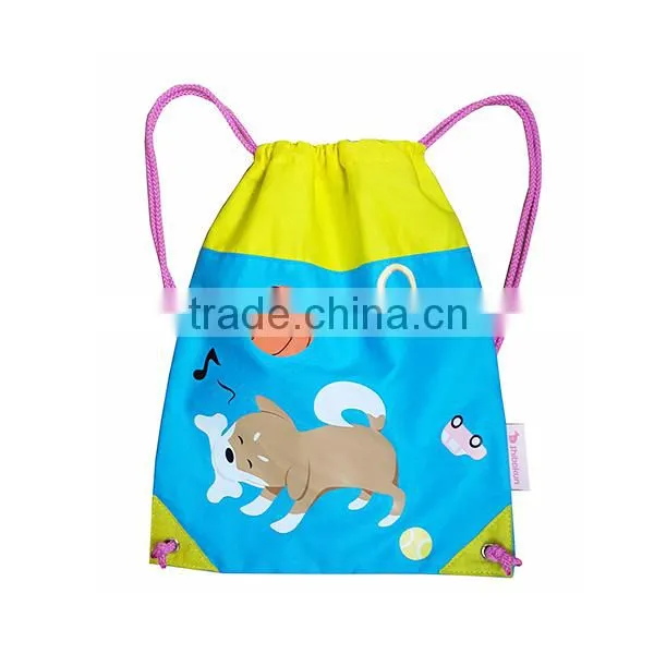 Twill Cotton With Cute Cartoon Dog Printing Children Kids Drawstring Backpack photo-2