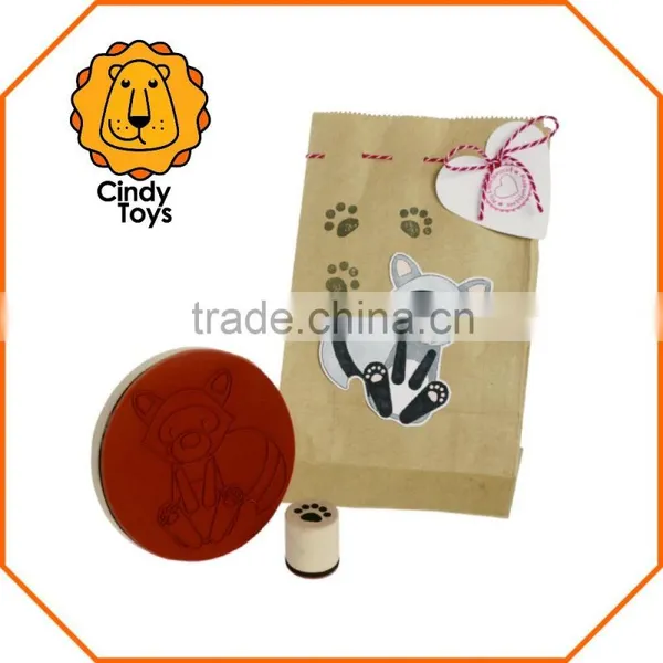 Wooden Rubber Stamps Fox and Raccoon With Tracks 4 Pcs for Kids photo-2