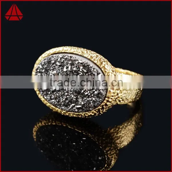 Vintage Style Oval Titanium Druzy Chunky Ring photo-5