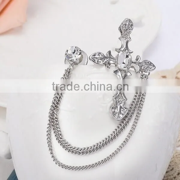 Alloy cz Diamond Crystal Metal Combination Cross Men Wedding Brooch photo-2