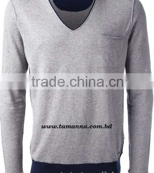 MEN SWEATER: FINE KNITTED COTTON-VISCOSE JUMPER