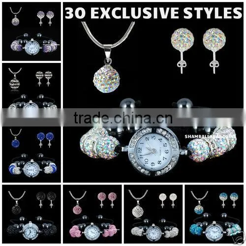 New Arrival Shamballa Gift Set Shamballa Watch Set Braclet Watch/Necklace Pendant/Stud Earrings SetsBS063