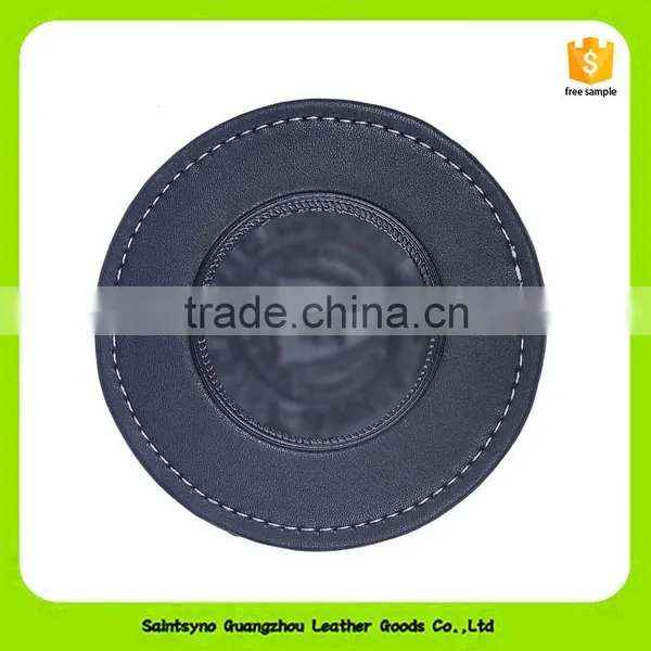 16016 Eco-friendly Leather Black Round Shape Leather/PU Drink Coaster photo-3