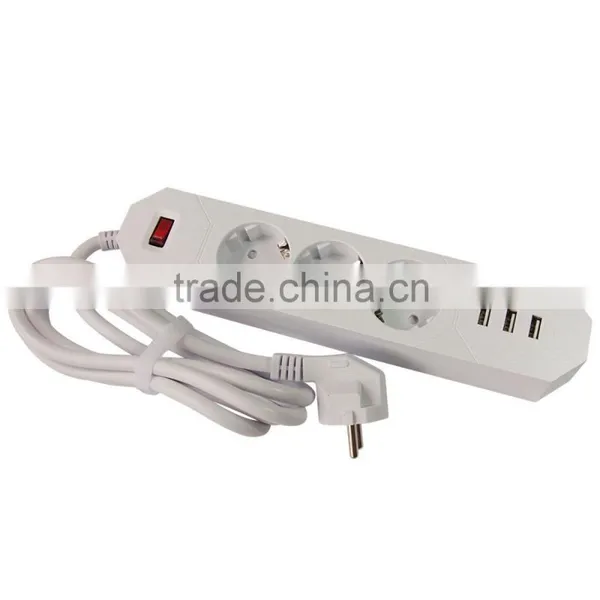 1.8meter EU 3-Outlet Power Extension Socket With 3USB Charging Ports photo-3