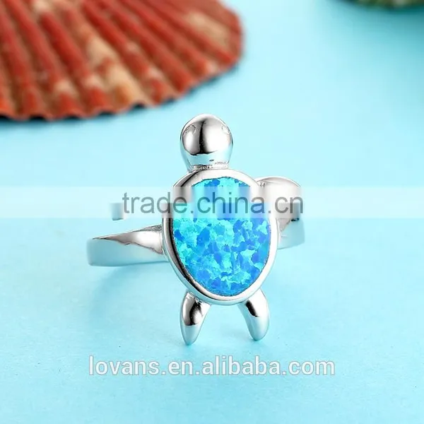 Blue Synthetic Opal 925 Sterling Silver Turtle Shape Engagement Ring SRI026W photo-4
