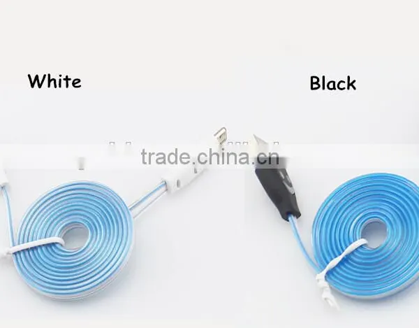 Mix Color Flashing Visible Luminous Smiling Face Micro USB Cable LED Glow Sync Data Charger Cables, Noodle Cables for Samsung photo-3