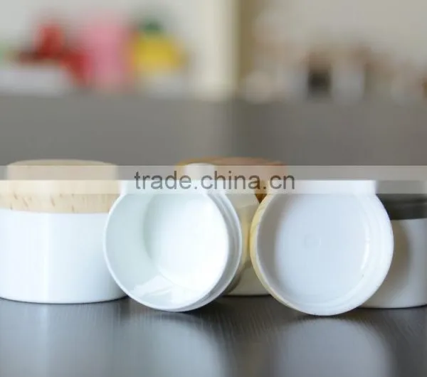 White Color PP Jar Cream Jar With Bamboo Cap 50g 100g Cosmetic Jar With Wood Cap photo-3