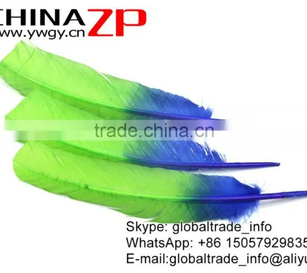 ZPDECOR Natural Feather Dyed Blue Green Ombre Bicolourable Turkey Feathers for Party Decoration photo-3
