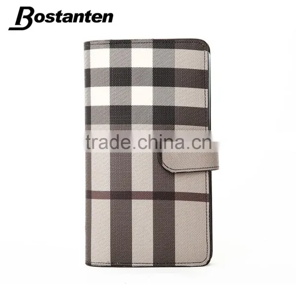 Vertical Stripes Credit Card and ID Card Holder Long Style Leather
