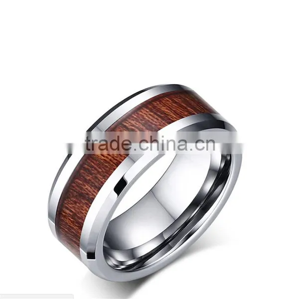 8 mm Wooden Inlay High Polish Tungsten Carbide Ring photo-6
