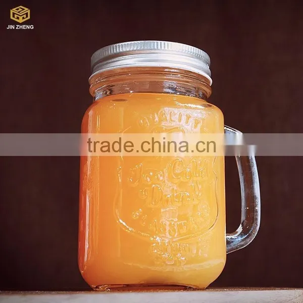 Glass Drinking Mason Jars With Handle and Straw
