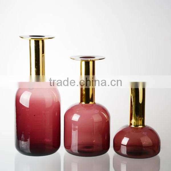 Long Neck Glass Vase in Gold Top photo-2