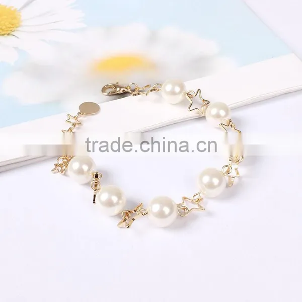 Gold Star Pearl Linked Bracelet Gold Chain Bracelet Elegant Dainty Bracelet photo-2