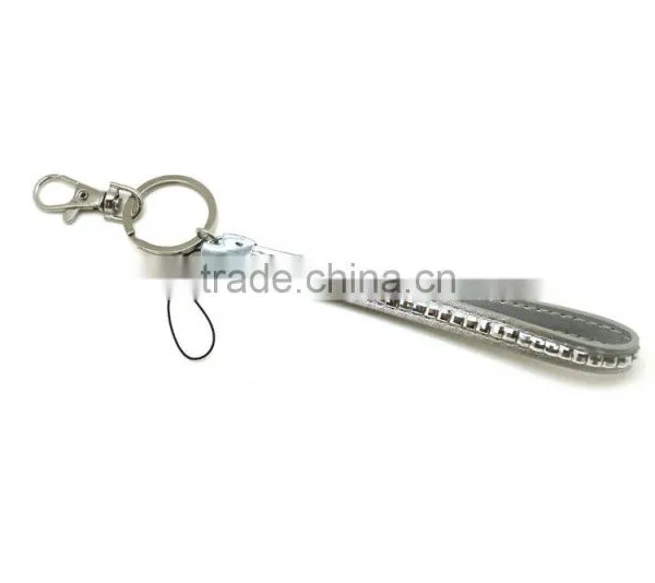 High Quality Promotion Gift PU Leather Key Chain With Crystal Gem, Swivel Snap Hooks, Key Ring Accembly, Acrylic Gem Key Chain photo-3