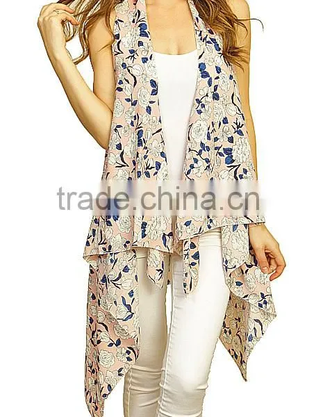Summer Beach Wear Sleeveless Sexy Vest Flower Printed Cover up Lady Kimono Style Polyester Vintage Boho Clothing photo-6