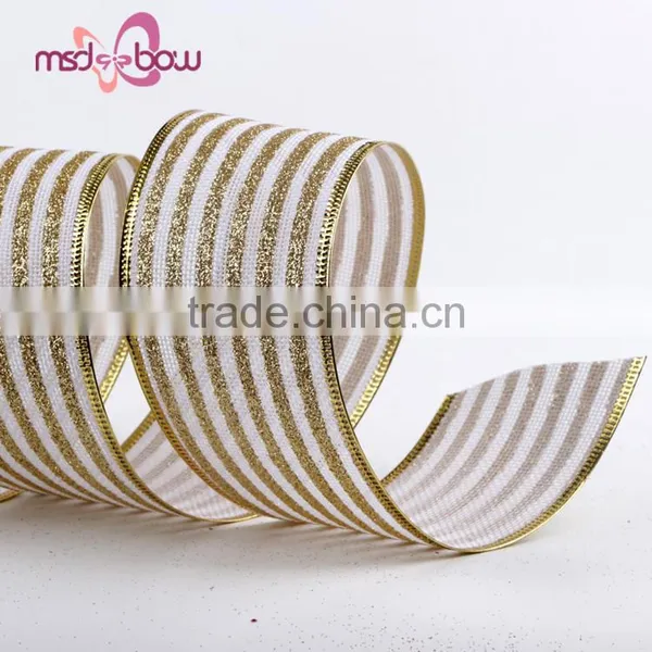 Wholesale Single Sided Golden Wired Glitter Jute Ribbon for Gift Bow photo-3