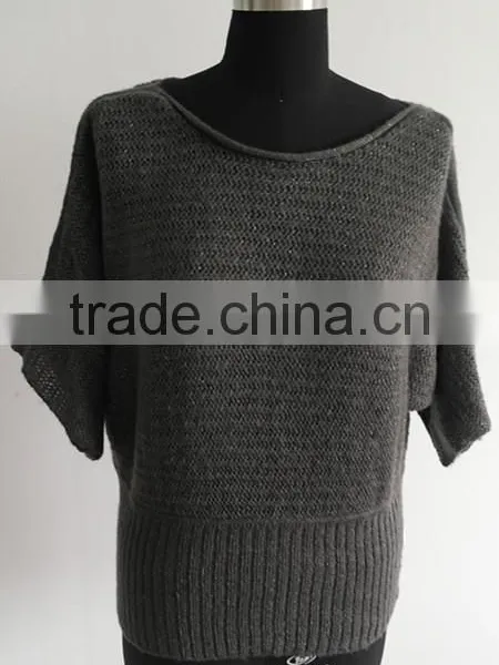 Ladies Bat Sleeve Lurex Coated With Mohair Knit Pullover Sweater