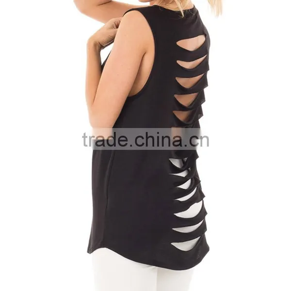 Cotton Tank Top Backless Short Front Long Back Hollow Plain Dyed Solid Sold By PC photo-3