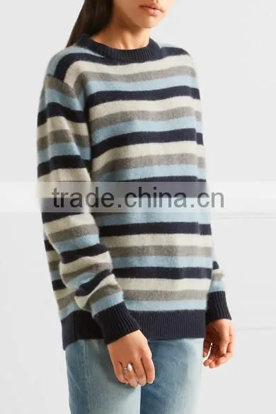 2017 New Design Mid-High Crew Necked Colorblocked Striped Girls Long Sweater photo-2