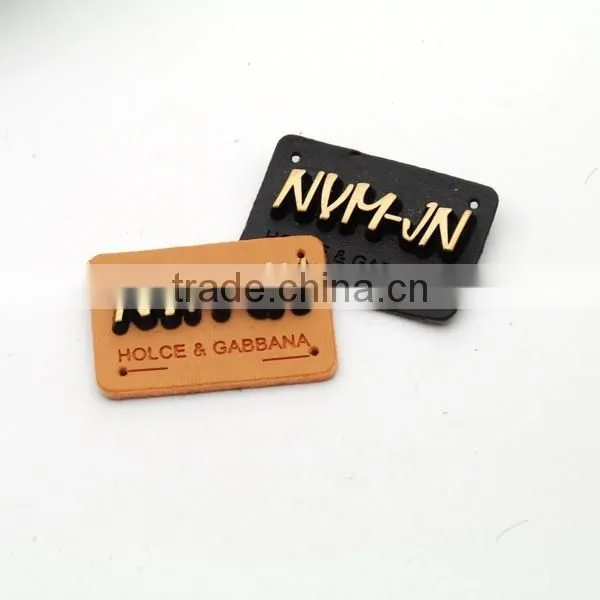 Black/brown PU Leather Sew on Patches With Matt Bronze Brush Metal Plates Clothing Label for Jeans/jacket PLB-006 photo-2