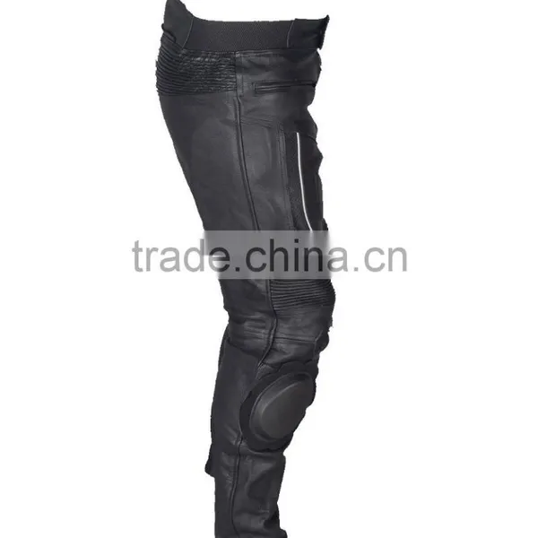 Black Motorcycle Pant/ Motorbike Leather PANT / Trousers + CE Armour to Knee & Hips photo-3