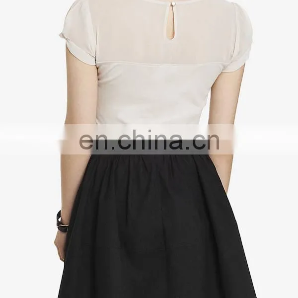 CHEFON Sheer Chiffon Yoke Twisted Sleeve Women Office Blouses for Uniform Short Sleeve photo-3