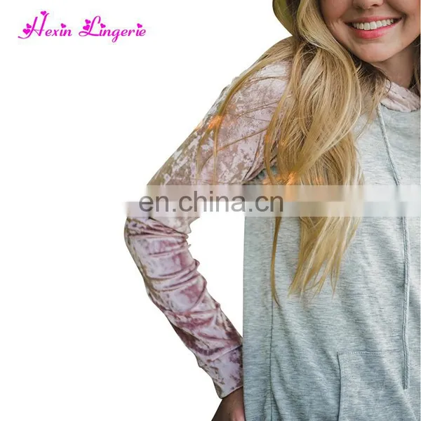 NO MOQ Gray Long Sleeves Velvet New Design Oversized Hoddie Sweatshirt photo-3