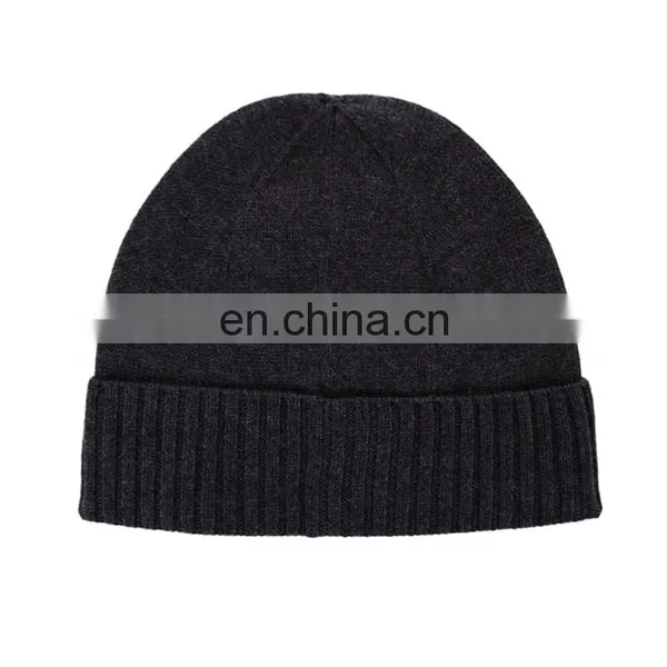Black knitted beanie hat for men
