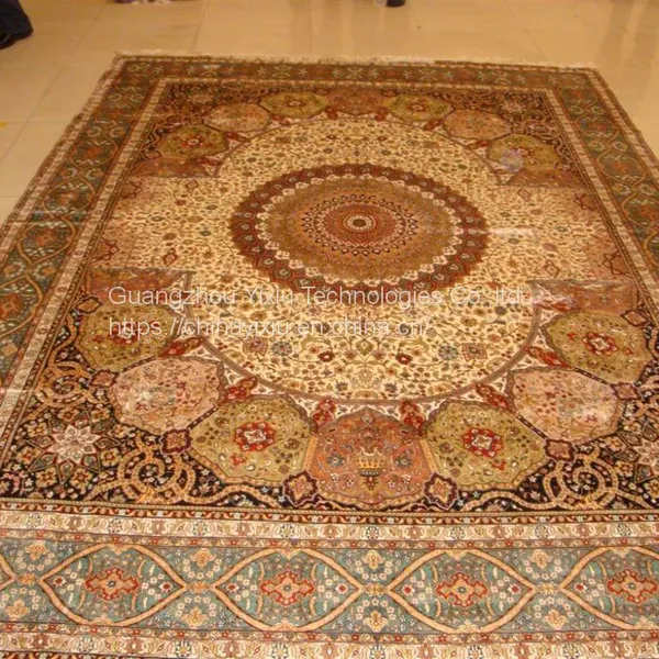 YAMEI Blue Color Big Size Handmade Silk Persian Carpet for Sale Szie 9x12ft photo-2