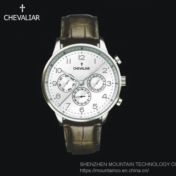 Stainless Steel Multi-Function Watches Man Genuine Leather Quartz Chronograph Watch photo-4