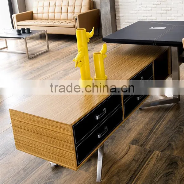 Luxury Modern Design L-shape Office Desks Leather Wooden Boss Manager Executive Office Counter Table photo-3