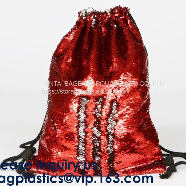 Fashion Bling Sublimation Magic Sequin Drawstring Backpack Bag,Glitter Mermaid Flip Sequin Bag Outdoor Shoulder Reversib photo-5