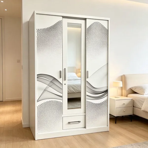 UV Printing Knock‑down Flat‑pack 3‑Door & 4‑Door Steel Wardrobe With Mirror Drawers Multi‑purpose Clothes Storage Cabinet Custom Color Export photo-4