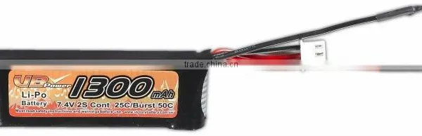 7.4v 1300mAh Li-Poly, Lipo Battery Pack w/ PCB and Bare Leads
