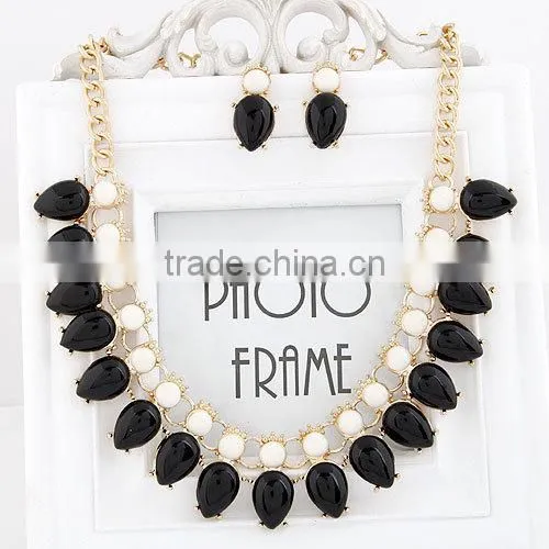 Fashion Fluorescence Color Water Drop Beads Bib Necklace Candy Resin Beads Necklace photo-5