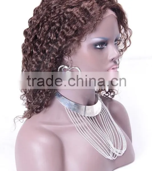 Chocolate Brown Loose Curly Wholesale 100% Natural Indian Women Hair Lace Front Wig photo-5
