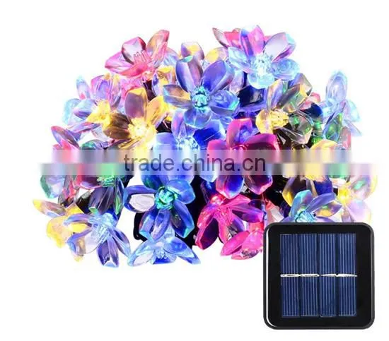 LED outdoor light string with solar pannel 50 LED peach blssom shape christmas wedding decoration with CE RoHS FCC